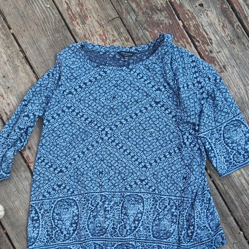 Lucky Brand Blue Printed Scoop-Neck Long Sleeve Top